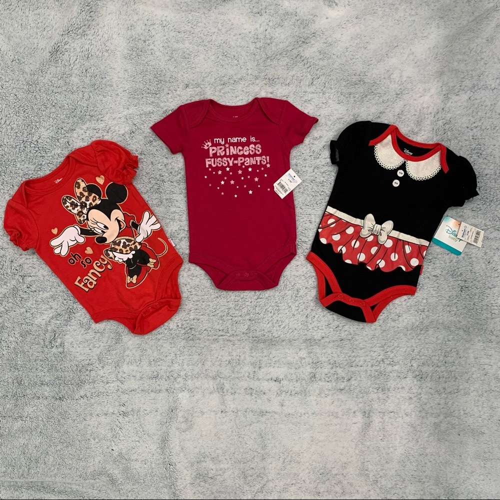NWT Disney 3 Pack Red and Black Onesies- 6-9 Months